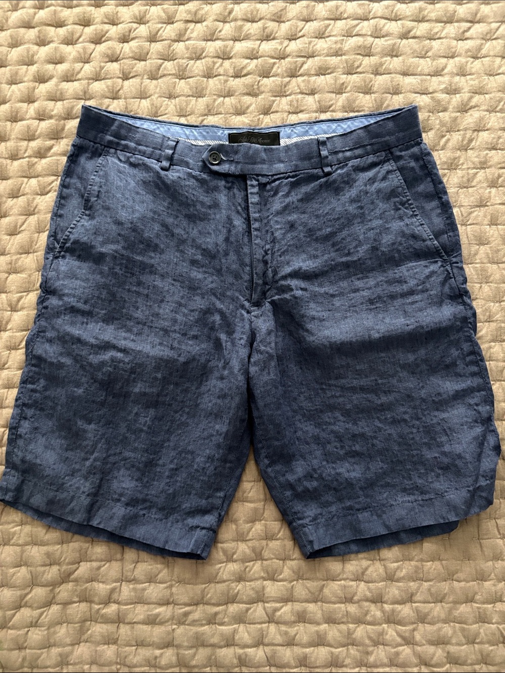 Saks Fifth Avenue Black Label Navy Linen-Blend Flat Front Shorts